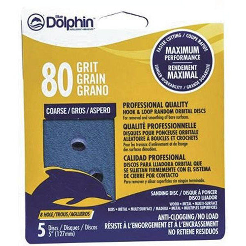 Linzer Anti-Clogging/No Load 5" 80-Grit 8-Hole Hook And Loop Discs, Package Of 5