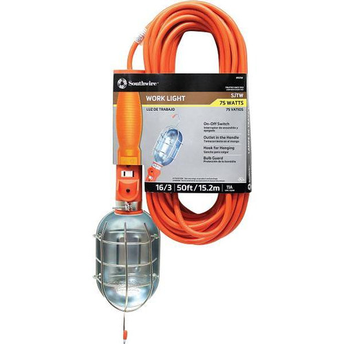Woods 75 W 50 Ft. 16/3 Sjtw Heavy-Duty Work Light W/ Hanging Hooks