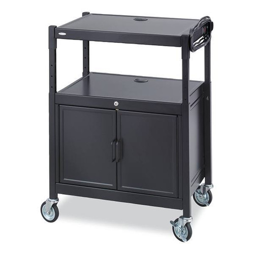 Safco Steel Adjustable Av Cart With Cabinet, 3 Shelf, 26.75x20.5x42, Black