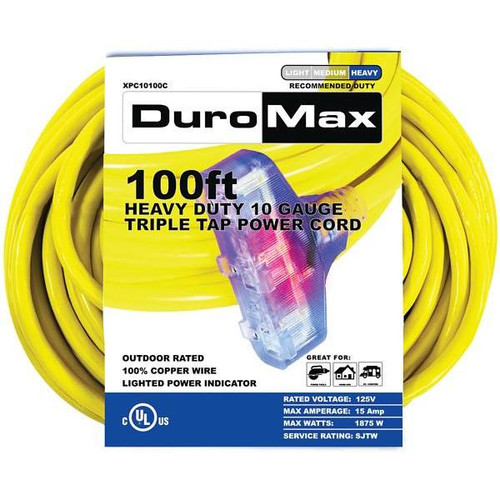 Duromax 100 Ft. 10 Ga Portable Generator Triple Tap Extension Power Cord