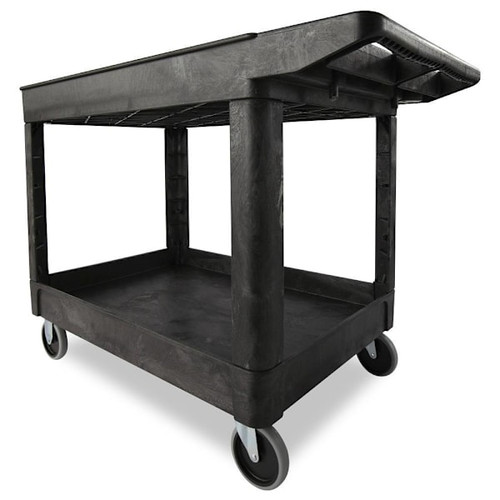 Rubbermaid Commercial BRUTE Medium Utility Cart With Flat Handle, Heavy Duty, Lipped Shelves, 500 Lb Capacity, Black