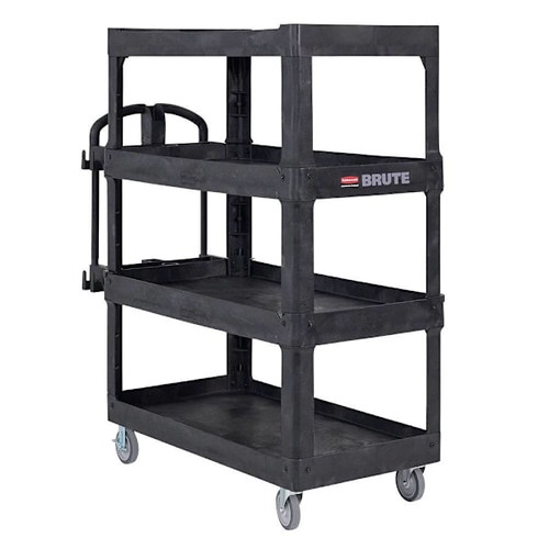 Rubbermaid Commercial BRUTE Large Utility Cart With Ergo Handle, Heavy Duty, Lipped Shelves, 700 Lb Capacity, Black