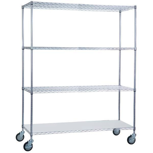R&B Wire Products Rolling Wire Shelving Cart 24x60x78 With Solid Bottom Shelf