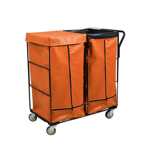 Royal Basket Trucks Two Compartment Collection Cart 41cf Orange Full Swivel
