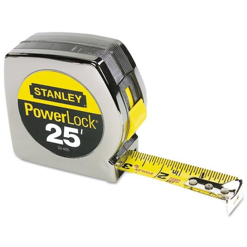 Stanley Powerlock II Power Return Rule, 1" X 25ft, Chrome/Yellow
