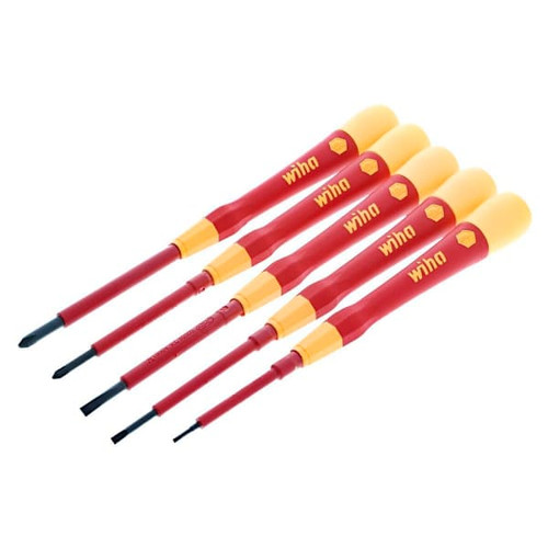 Wiha 5 Piece Insulated Picofinish Precision Screwdriver Set - Slotted, Phillips