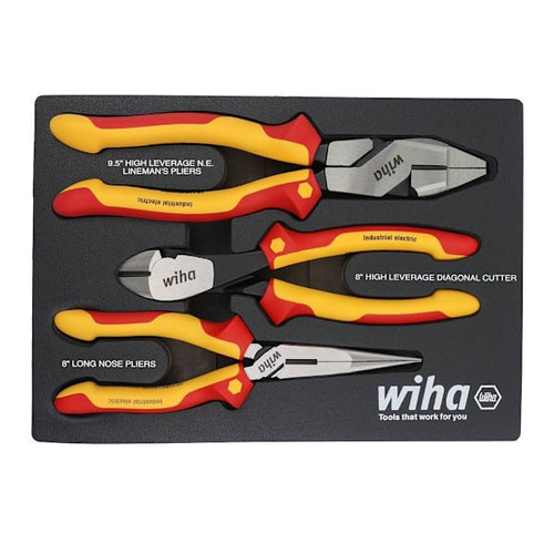 Wiha 3 Piece Insulated Industrial Pliers And Cutters Tray Set