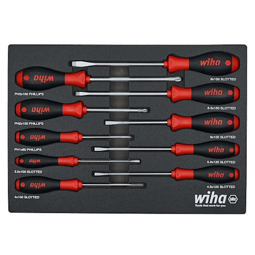 Wiha 10 Piece Softfinish Cushion Grip Screwdriver Tray Set
