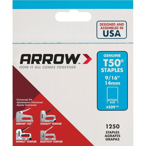 Arrow T50 9/16" Staples- Heavy Duty Steel Package Of 1250
