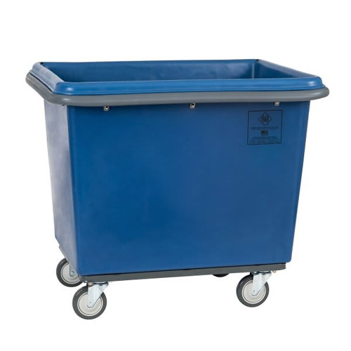 R&b Wire Products 20 Bushel Poly Cube Truck W/ Bumper, Steel Base, All Swivel Casters, Blue