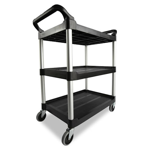 Rubbermaid Commercial 3-Shelf Service Utility Cart, Lipped Shelves, 200 Lb Capacity, Multipurpose, Black