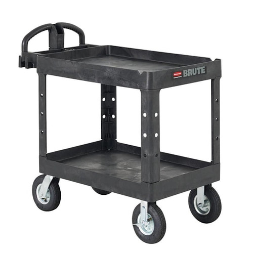 Rubbermaid Commercial BRUTE Medium Utility Cart With Ergo Handle And Pneumatic Casters, Heavy Duty, 500 Lb Capacity, Black