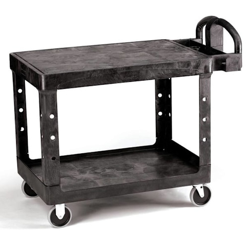 Rubbermaid Commercial Medium Utility Cart With Ergo Handle, Flat Shelf, Heavy Duty, 500 Lb Capacity, Black