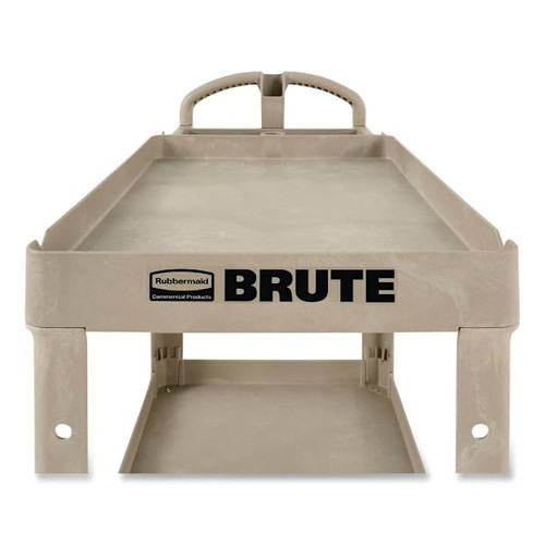BRUTE Heavy-Duty Utility Cart With Lipped Shelves, Plastic, 2 Shelves, 500 Lb Capacity, 17.13" X 38.5" X 38.88", Beige