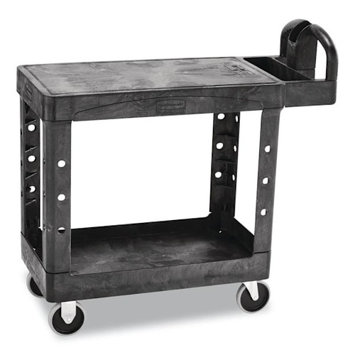 Flat Shelf Utility Cart, Plastic, 2 Shelves, 500 Lb Capacity, 19.19" X 37.88" X 33.33", Black