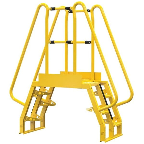 Vestil Yellow Steel 4-Step Alternating Crossover Ladder 66 X 73"