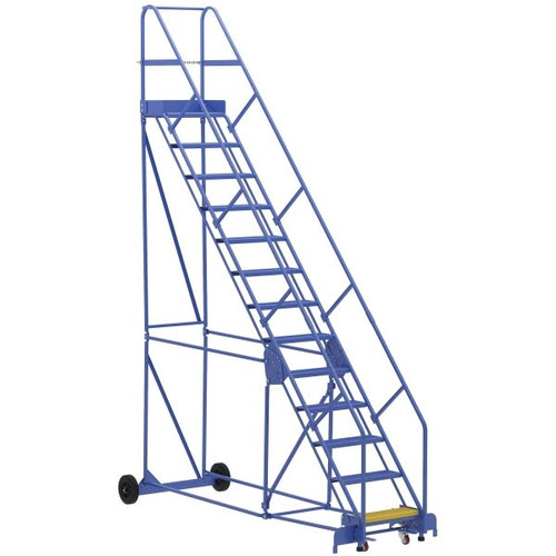 Vestil 50° Perforated 13-Step Rolling Warehouse Ladder 120.88"