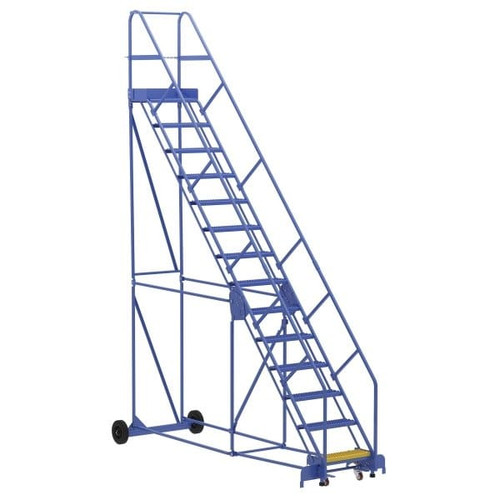 Vestil 50° Grip Strut 14-Step Rolling Warehouse Ladder 128.06"