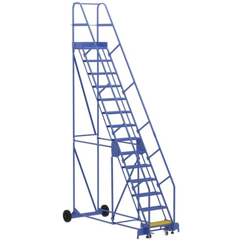 Vestil 58° Perforated 14-Step Rolling Warehouse Ladder 101.88"