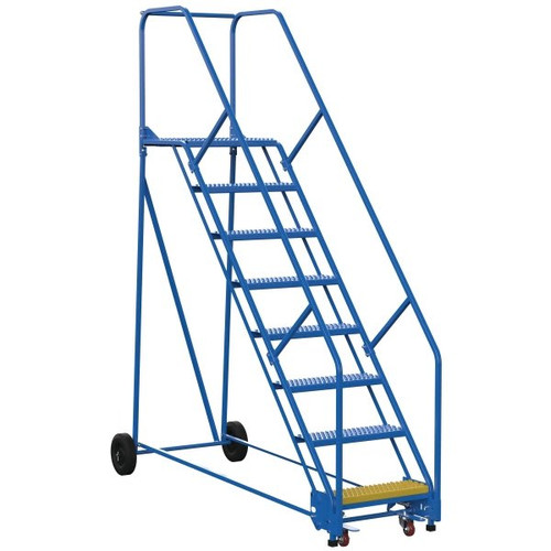 Vestil 50° Grip Strut 8-Step Rolling Warehouse Ladder 91.56"