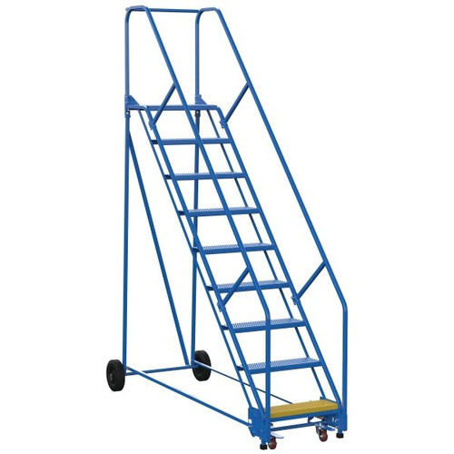 Vestil 50° Perforated 9-Step Rolling Warehouse Ladder 91.5"