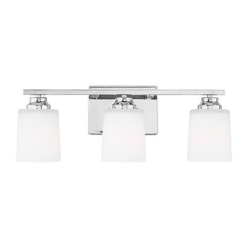 Generation Lighting Vinton 3-Light Chrome Vanity Light With Etched White Shades 4420903-05