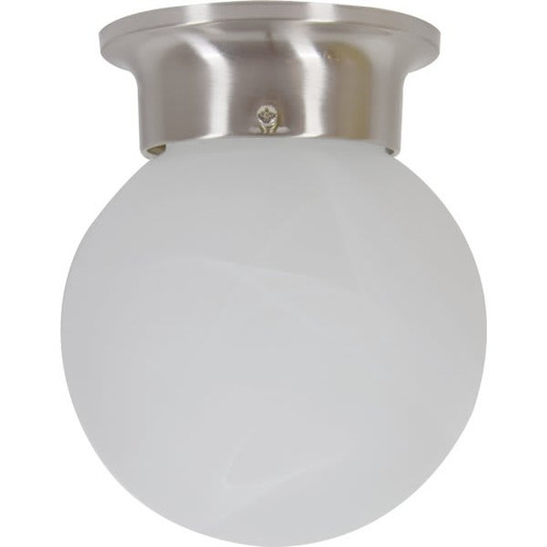 6" 1-Light, Led Globe W/ 8w, Alabaster Glass In Brushed Nickel Detail