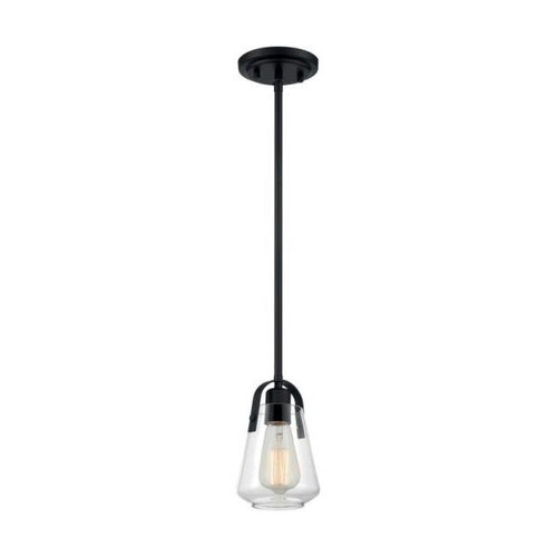 Satco Skybridge 1 Light Mini Pendant Fixture, Matte Black, Clear Glass
