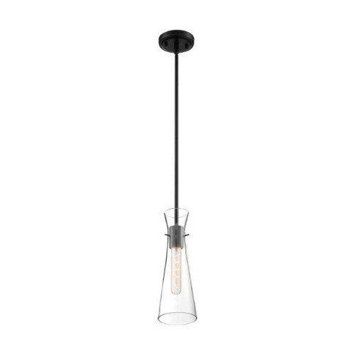 Satco  Bahari 1 Light Mini Pendant Fixture, Black Finish With Clear Glass