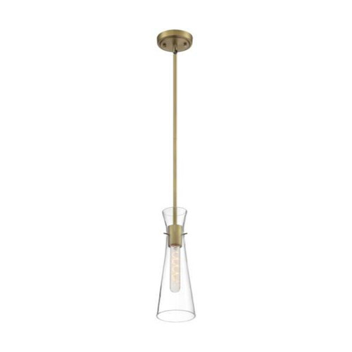 Satco  Bahari 1 Light Mini Pendant Fixture, Vintage Brass Finish With Clear Glass