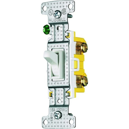 Hubbell 15 Amp 120-Volt 3-Way Self-Grounding Toggle Light Switch, White
