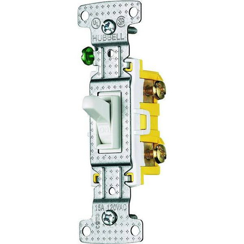 Hubbell 15a 120v Toggle Light Switch 1-Pole Illuminated Self Grounding, White