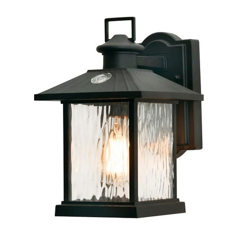 AFX Lennon 11 In. 1-Light Med Base Outdoor Sconce Black 120v, Clear Water Glass