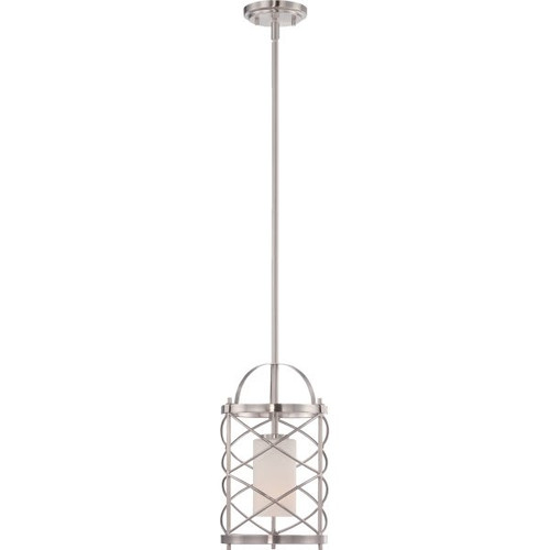 Satco Nuvo Brushed Nickel Ginger One-Light Mini Pendant With Etched Opal Glass