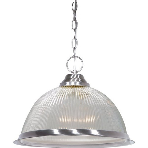 Satco Nuvo Brushed Nickel One-Light 15 Pendant With Clear Prismatic Dome