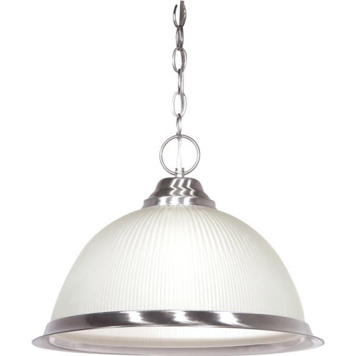 Satco Nuvo Brushed Nickel One-Light 15 Pendant With Frosted Prismatic Dome