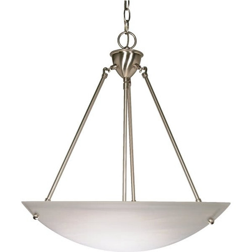 Satco Nuvo Brushed Nickel Three-Light 23 Pendant With Alabaster Glass Bowl