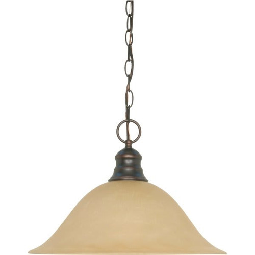 Satco Nuvo Mahogany Bronze One-Light 16 Pendant, Champagne Linen Washed Glass