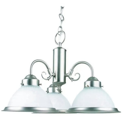 3-Light Brushed Nickel Chandelier W/Frosted Glass Shades