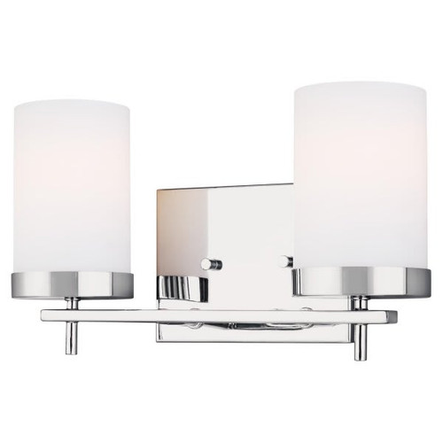 Generation Lighting Zire 14" 2-Light Chrome Vanity Light Etched White Glass Shades