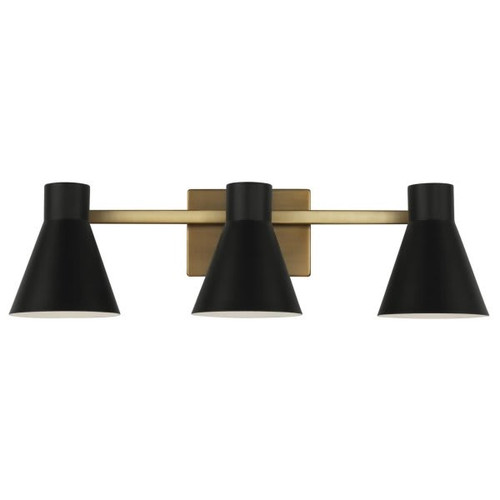 Generation Lighting Towner 3-Light Satin Brass Vanity Light Black Steel Shades
