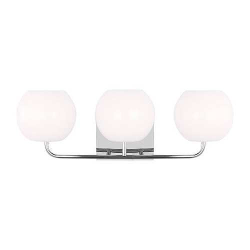 Generation Lighting Rory 3-Light Chrome Vanity Light With Opal Glass Shades