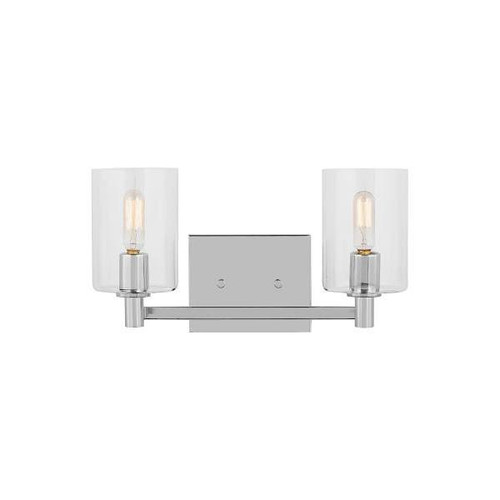 Generation Lighting Fullton 2-Light Chrome Vanity Light With Clear Glass Shades