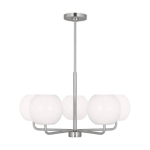Generation Lighting Rory 5-Light Brushed Steel Chandelier With Opal Glass Shades