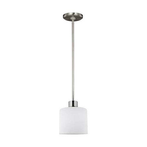 Generation Lighting Canfield 1-Light Brushed Nickel Mini-Pendant With Etch White