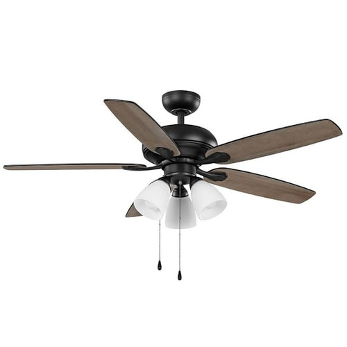 Seasons Quick Install Wickford 52" Matte Black Indoor LED Ceiling Fan, Reversible Matte Black/Natural Oak 5-Blade