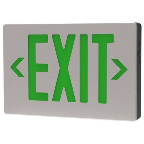 Halco LED Die-Cast Exit Sign, Green Letter, Single/Double Face, Brushed Aluminum