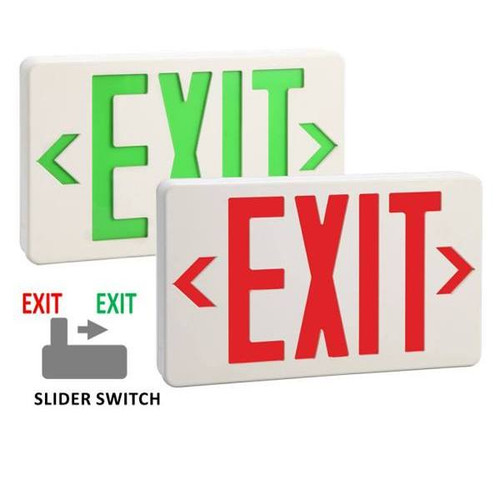Halco LED Exit Sign, Battery Backup, Red/Green Letter, Single/Double Face, White