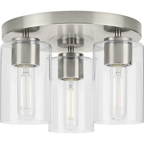 Progress Lighting Cofield 3-Light Flush Mount, 12", Brushed Nickel, Clear