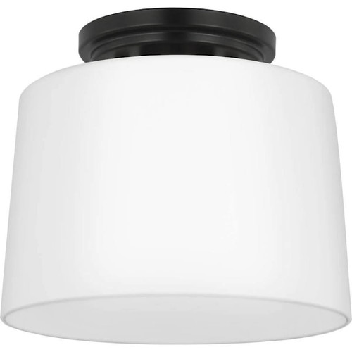 Progress Lighting Adley 1-Light Flush Mount, 8.6", Matte Black, Frosted
